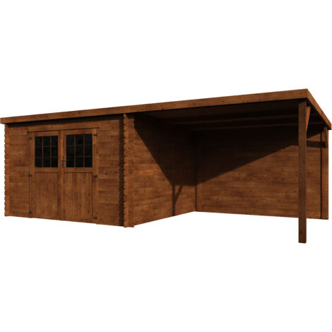 Décor Et Jardin – Abri de jardin bois traité autoclave 605x298 cm – Surface utile 8,16 m² – Épaisseur madriers 28 mm – Double porte vitrée avec serrure