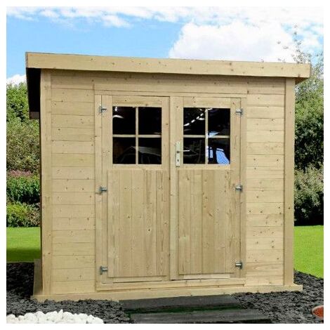 Décor Et Jardin – Abri de jardin bois 5,36 m² – Épicéa du Nord naturel – Dimensions 230 x 233 cm – Épaisseur 19 mm – Double porte vitrée (1/5)