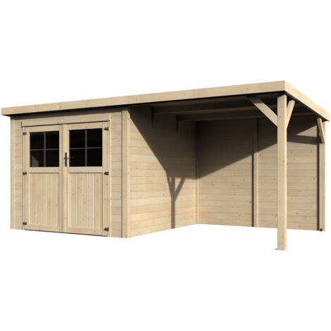 Décor Et Jardin – Abri de jardin bois 463x236cm – Surface utile 5,24 m² – Épaisseur madriers 19 mm – Toiture en feutre bitumeux – Couleur naturelle