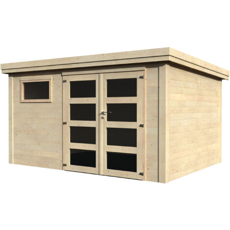 Décor Et Jardin – Abri de jardin bois 10 m² – Dimensions 3,65 x 2,75 x 2,16 m – Épaisseur des madriers 28 mm – Double porte vitrée avec serrure