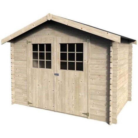 Décor Et Jardin – Abri de jardin bois 298x298 cm – Surface utile 7,42 m² – Épaisseur 28 mm – Toit ESB 14 mm avec membrane étanche (1/5)