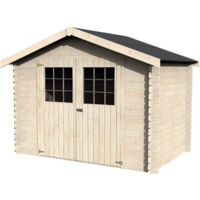Décor Et Jardin – Abri de jardin bois 298x198 cm – Surface utile 4,70 m² – Madriers 28 mm – Toiture ESB avec feutre bitumeux – Couleur naturelle