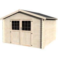 Abri de jardin bois FLOVENE 326x326 cm - Surface utile : 9 m² - Épaisseur : 28 mm - Couleur : Naturel