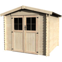Décor Et Jardin – Abri de jardin bois 233x233 cm – Surface utile 4,30 m² – Épaisseur madriers 28 mm – Double porte vitrée avec serrure – Toiture en feutre bitumeux