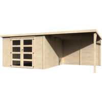 Décor Et Jardin – Abri de jardin bois DÉLICES 579x307 cm – Surface utile 8,94 m² – Double porte vitrée – Toiture en feutre bitumeux – Épaisseur 28 mm