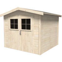 Décor Et Jardin – Abri de jardin bois 229x233cm – Surface utile 5,07 m² – Épaisseur madriers 19 mm – Double porte vitrée avec serrure – Toiture en feutre bitumeux