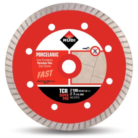 Rubi – Disque diamant turbo TCR 180 mm – Coupe fine grès céramique – Alésage 22,23 mm – Épaisseur 1,6 mm pour finition haute qualité