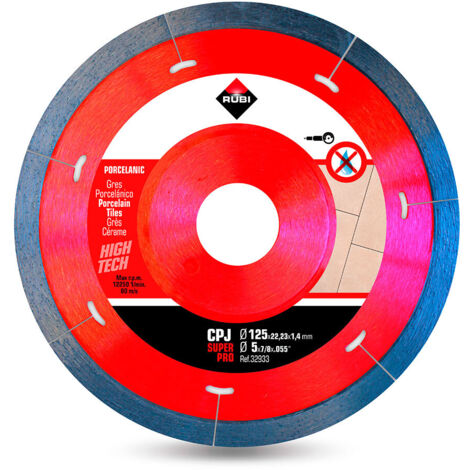 Rubi – Disque diamant 125 mm pour grès porcelainé – J-Slot CPJ pour coupes fines – Vitesse de coupe élevée – Entraxe 22,23 mm