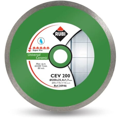 Rubi – Disque diamant pour meuleuse 200mm – Coupe humide pour grès cérame et porcelaine – Épaisseur 1,7mm – Entraxe 25,4mm