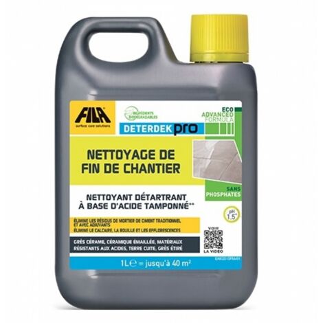 Fila – Désincrustant acide 1 L – Nettoyage sols, murs, sanitaires – Compatible terre cuite, grès cérame, céramique émaillée – Pour chantiers humides