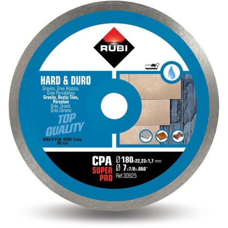 Rubi – Disque diamant 180mm 30925 – Jante continue pour finition parfaite – Alésage 22,23mm – Coupe précise matériaux durs - CPA-180