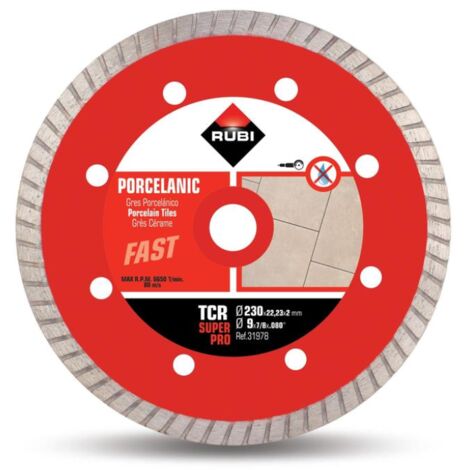 Rubi – Disque diamant turbo TCR 230 mm – Coupe fine grès cérame – Alésage 22/23 mm – Épaisseur 1,6 mm – Max 6650 RPM