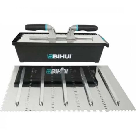 Boite de 6 peignes crantés interchangeables 48cm en inox – 2 poignées ergonomiques – Pour application uniforme de colle sur carreaux