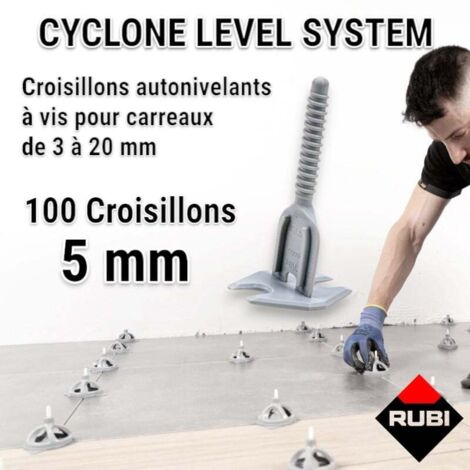 Rubi – 100 croisillons autonivellants à vis 5mm en "I" – Pour carreaux de 3 à 20 mm d'épaisseur – Serrage manuel rapide sans outil – Compatible grands formats