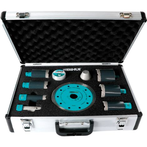Ensemble de trépans et disque diamanté M14 – Diamètres 25 à 68 mm – Pour perçage à sec sur céramiques – Fraises cylindriques et coniques incluses (1/5)