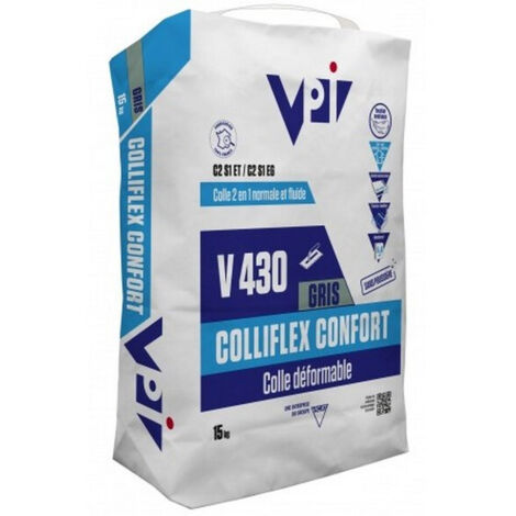VPI – Colle pour carrelage C2 S1 ET 15kg – Haute performance pour tous formats – Sac à poignée pour transport facile – Résistance au glissement