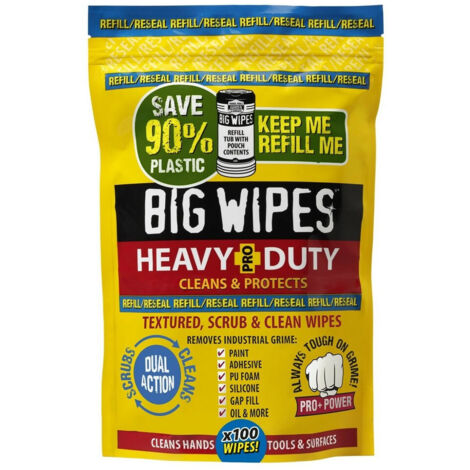 Recharge de 100 lingettes nettoyantes Heavy Duty pour chantiers humides – Écologique 90% plastique en moins – 2026 – Big Wipes (1/5)