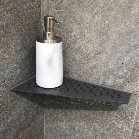 Schluter – Tablette d'angle FLORAL en aluminium anthracite – Fixation sans perçage – Charge maximale 30 kg – Design élégant pour salle de bains et cuisine