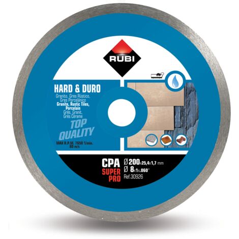 Rubi – Disque diamant 200 mm – Coupe précise pour grès cérame et granit – Alésage 25,4 mm – Épaisseur 1,7 mm – Jante continue pour finition parfaite