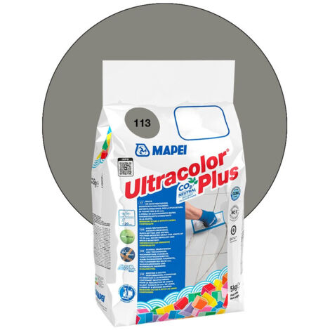 Mapei – Joint de carrelage ULTRACOLOR PLUS 113 gris ciment – Mortier hydrofuge et résistant aux moisissures – Pour joints jusqu'à 20 mm – 5 kg (1/5)