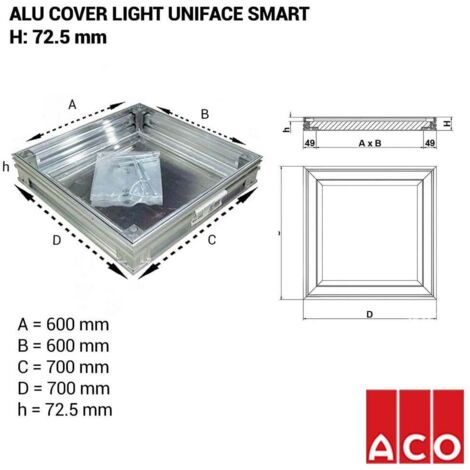 Couvercle à carreler Alucover light Uniface Smart hauteur de cadre 72.5mm ACO 70 x 70 cm (Ouverture libre 60 x 60 cm)