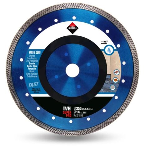 Rubi – Disque diamant turbo viper 350 mm – Alésage 25,4 mm – Épaisseur 2,4 mm – Coupe granit et grès porcelaine