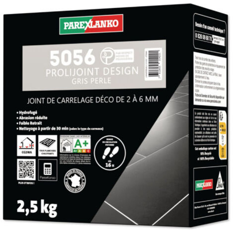 Parexlanko – Joint carrelage hydrofuge gris perle 2,5 kg – Pour joints fins 2 à 6 mm – Résistant aux taches et à l'humidité – Application intérieure et extérieure