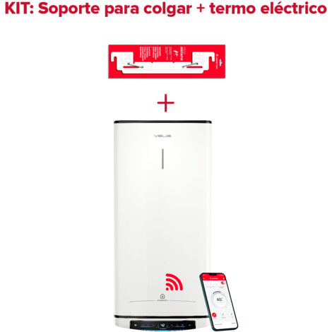 Termo eléctrico inteligente, Ariston, Velis Pro Wifi 100L + Sorpote de pared Instafix, Vertical u Horizontal, Clase Energetica B
