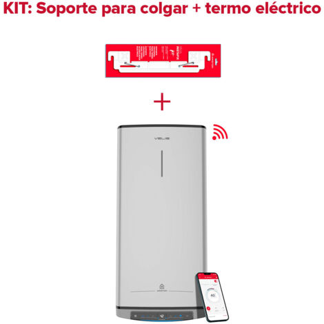 Termo eléctrico inteligente, Ariston, Velis Tech Dry 80L + Sorpote de pared Instafix, Vertical u Horizontal, Clase Energetica B (1/5)