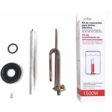 Kit de Recambios para Termos Eléctricos, Resistencia Curva + Ánodo de Magnesio + Junta de Goma + Tornillo de fijación