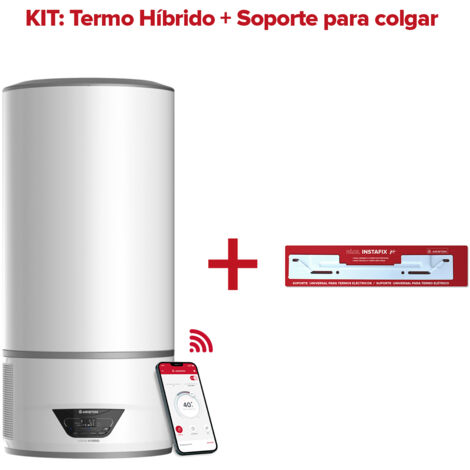 Aerotermia, Ariston, Lydos Hybrid Wifi 100L + Soporte de pared Instafix, Clase Energetica A