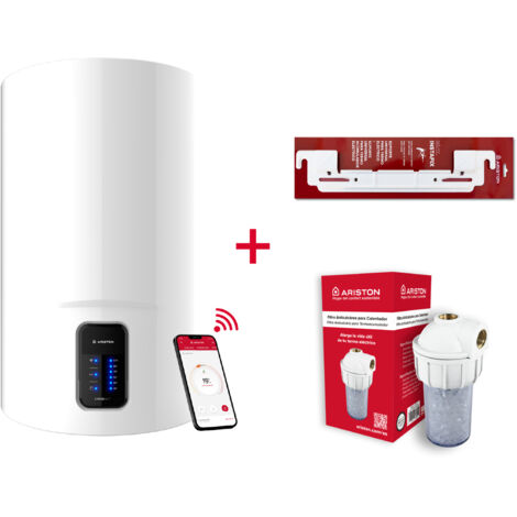 Termo eléctrico, Ariston, Lydos Wifi 100 litros + Filtro Antical + Soporte de pared Instafix, Clase Energetica B