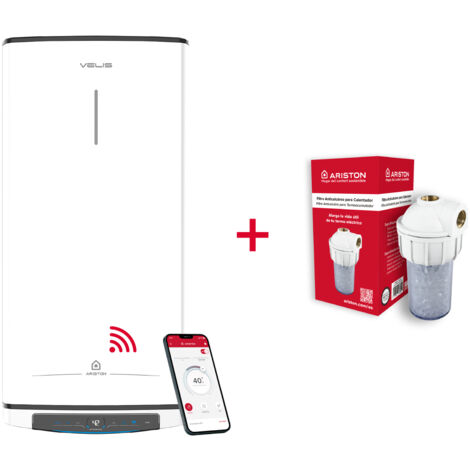Termo eléctrico inteligente, Ariston, Velis Pro Wifi 30L + Filtro Antical, Vertical u Horizontal, Clase Energetica B