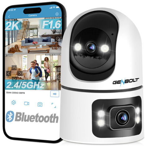Caméra Surveillance WiFi Intérieure, CCTV Caméra Sécurité IP Domestique IP à Double Objectif 360° Détection Humaine Intelligent, Nanny Pet Dog Cam, 2.4&5GHz Double Moniteur de bébé WiFi