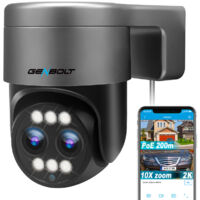 GENBOLT 2.5K Camera de Surveillance Exterieur, 2.4/5Ghz Bi-Band WiFi Caméra IP avec 12X Zoom Hybrid, Double Objectif Suivi Auto
