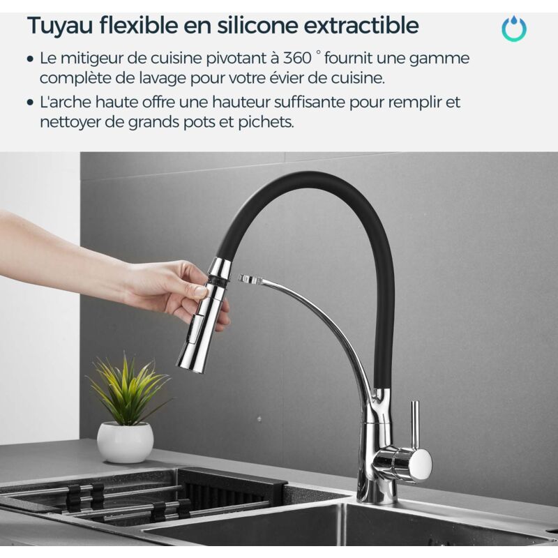 Robinet Cuisine Avec Douchette Extensible Mitigeur - SREWOHS PRO Rabattable Mitigeur Robinet