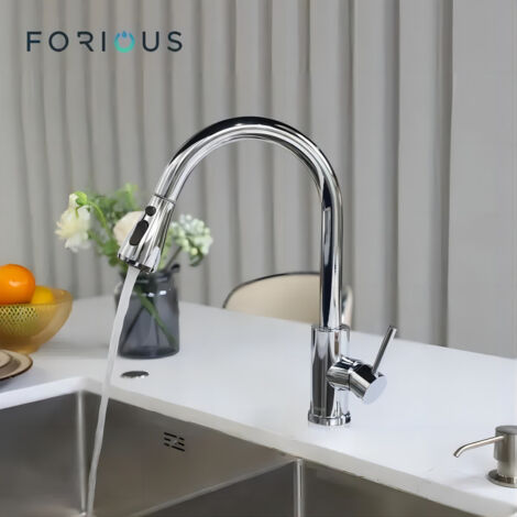 Mitigeur de cuisine 3 modes de pulvérisation – Acier inoxydable 304 – Douche extensible rotative 360° – Tuyau PEX alimentaire
