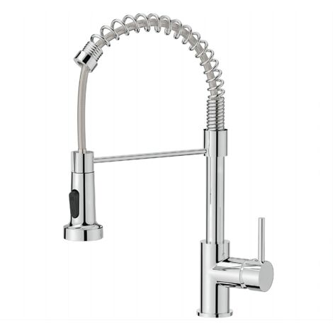 Robinet de cuisine mitigeur extractible 2 jets 360° – Acier inoxydable – Hauteur 42 cm – Douchette pivotante – Connexion G1/2