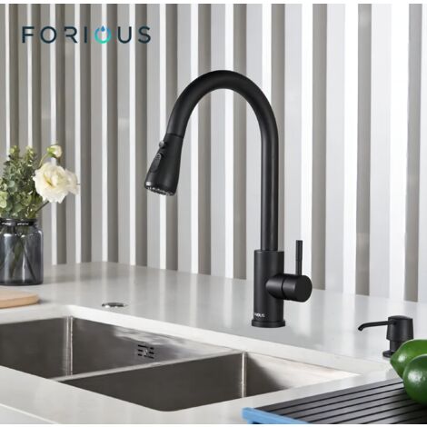 Mitigeur de cuisine en acier inoxydable 304 – Finition noir dépoli – Douche extensible 3 modes – Rotation 360° pour accès facile