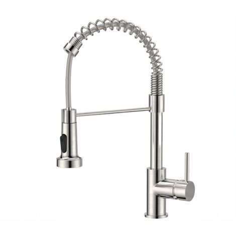Mitigeur de cuisine extractible en acier inoxydable – Douchette pivotante 360° – Finition nickel brossé – Hauteur 42 cm