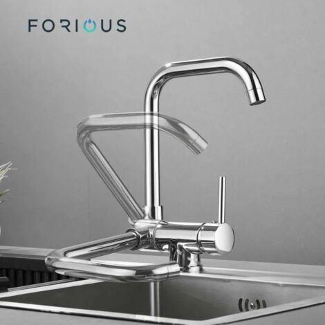 Robinet de cuisine rabattable rotatif 360° – Acier inoxydable 304 – Finition chromée – Mousseur anti-éclaboussure – Hauteur sous bec 227mm
