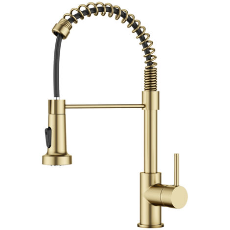 Mitigeur de cuisine extractible 360° en acier inoxydable or brossé – Douchette pivotante – Cartouche céramique pour contrôle précis