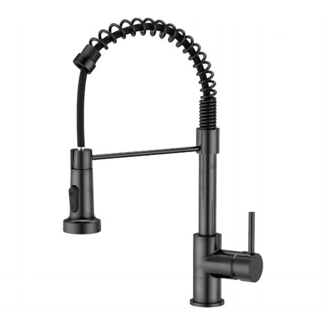 Robinet de cuisine mitigeur extractible 360° en laiton noir brossé – Douchette à 2 jets – Hauteur 42 cm pour nettoyage facile