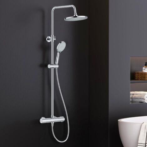 Colonne de douche thermostatique – Acier inoxydable – Douche plafond 25 cm – 3 jets – Barre de douche réglable – Technologie Cool Touch