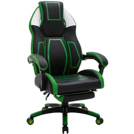 Sillón de oficina con reposapiés telescópico y reposabrazos en PVC negro/verde 100002449 (1/5)