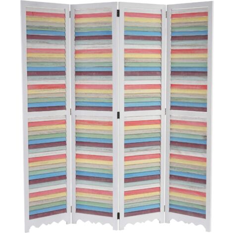 Biombo de 4 paneles en madera blanca y coloreada 170x160cm PAR04037 (1/3)