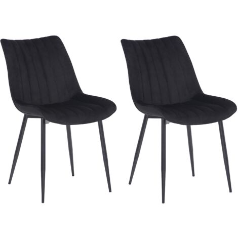 Juego de 2 sillas de comedor con costuras decorativas verticales y patas de metal negro, asiento de terciopelo negro 100001742 (1/5)