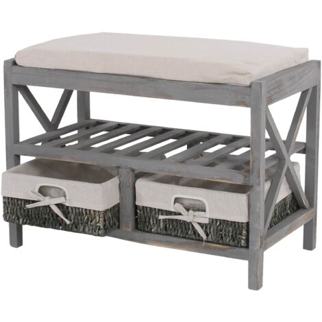Banco zapatero con cajones de almacenamiento aspecto vintage desgastado 45x65x34cm gris 040005160 (1/5)