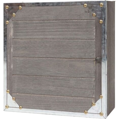 Caja para llaves de pared con 6 ganchos, cerradura magnética, madera, aspecto vintage, 27 x 27 x 6 cm, gris-marrón 040005907 (1/5)