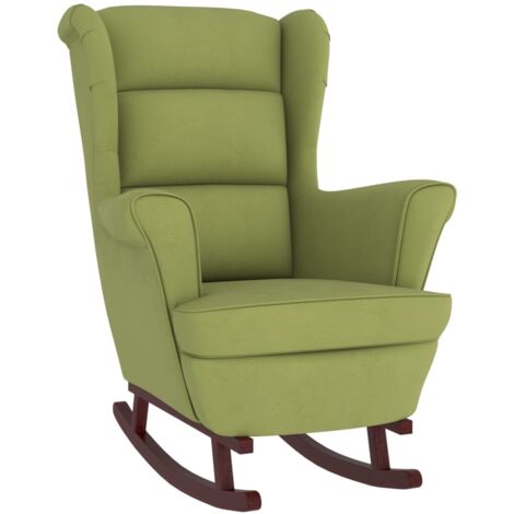 Sillón mecedora silla de salón patas de madera de caucho en terciopelo verde claro extra confort DEC029144